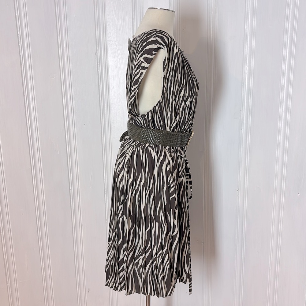 ADDITION ELLE Zebra Print Pleated Midi Dress with Coordinating Belt - Picture 2 of 10